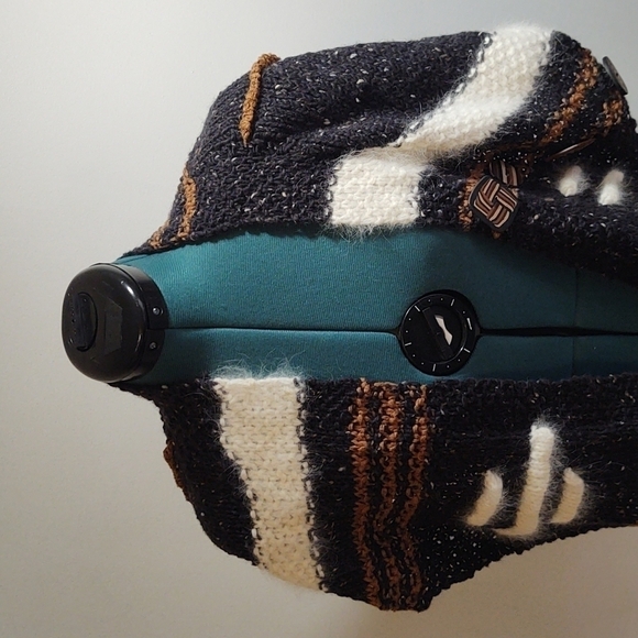 Quirky Uneven Stripes Black, White and Brown Scarf with Mismatched Buttons - Picture 2 of 9